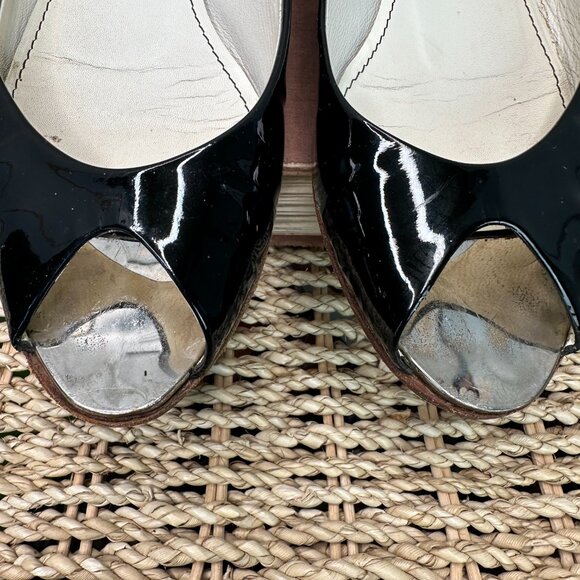 CHANEL Patent Leather Peep Toe Ballet Flats Black Sz IT 36 1/2, US 6 1/2 - Picture 3 of 16